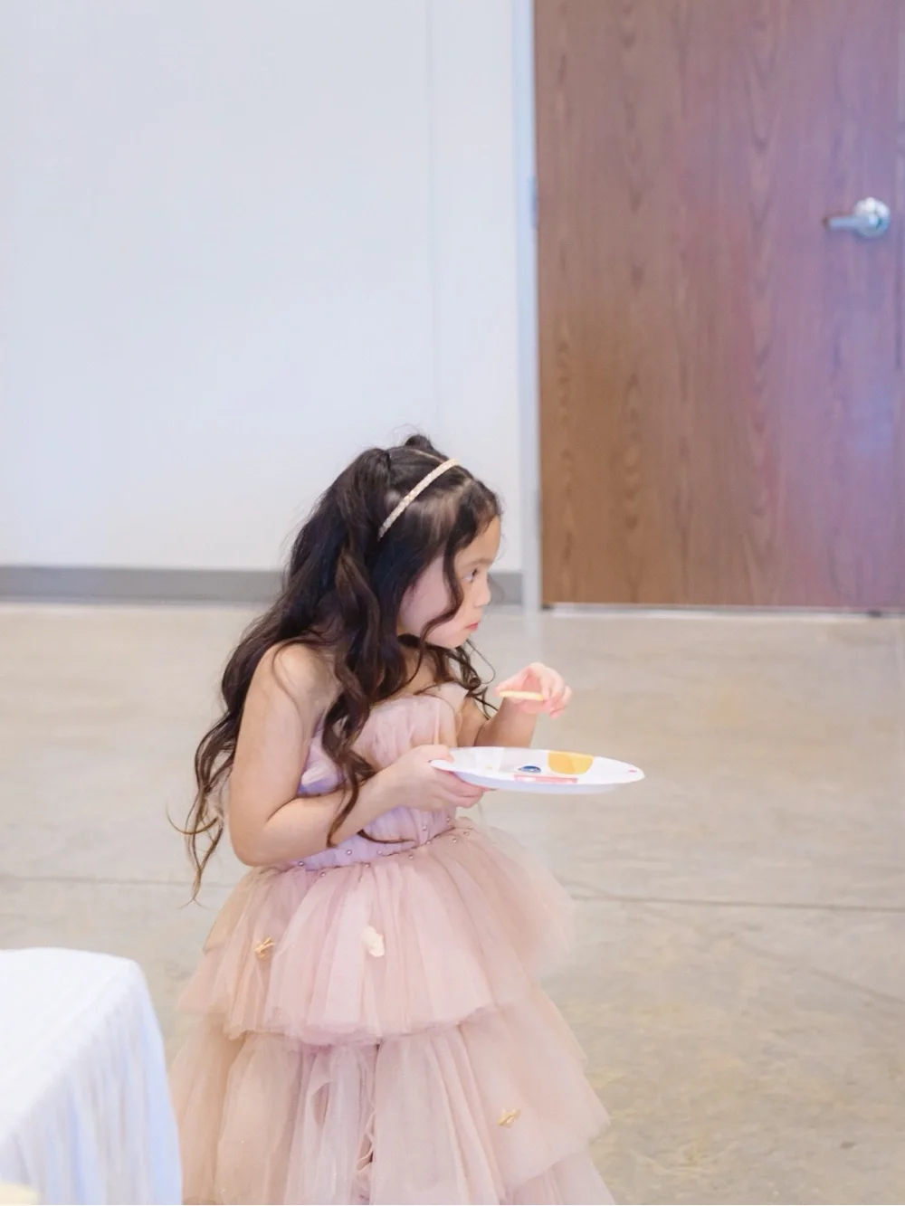 Customized Girls' Pink Tulle Layered Party Dress with Ruffled Bodice